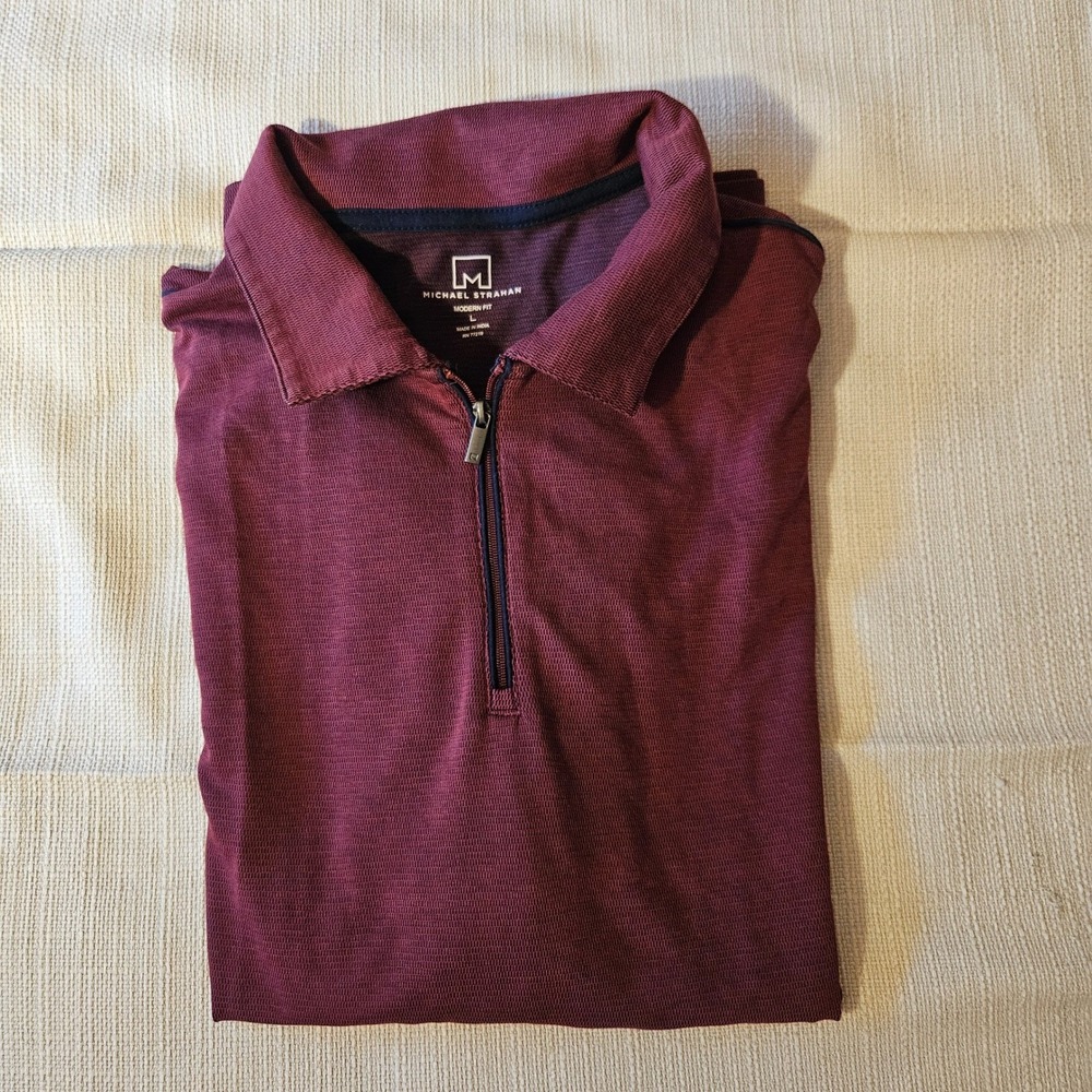 Michael Strahan Modern Fit‎ Polo Shirt Mens Burgundy Quarter Zip